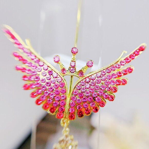 Princess Headband, Crown Wing Headpiece, Pink Crystal Headband, Gold Headband - Picture 2 of 8